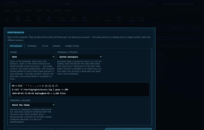 Appearance and terminal preferences